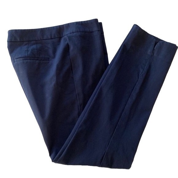 Talbots Navy Chatham Ankle Pants Stretchy Tulip Slit Hem Flat Front Side Zip - Picture 5 of 13